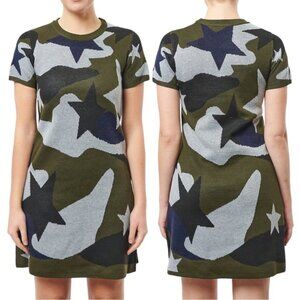 John + Jenn Knit Star Camo Sweater Small Dress Navy Green Gray